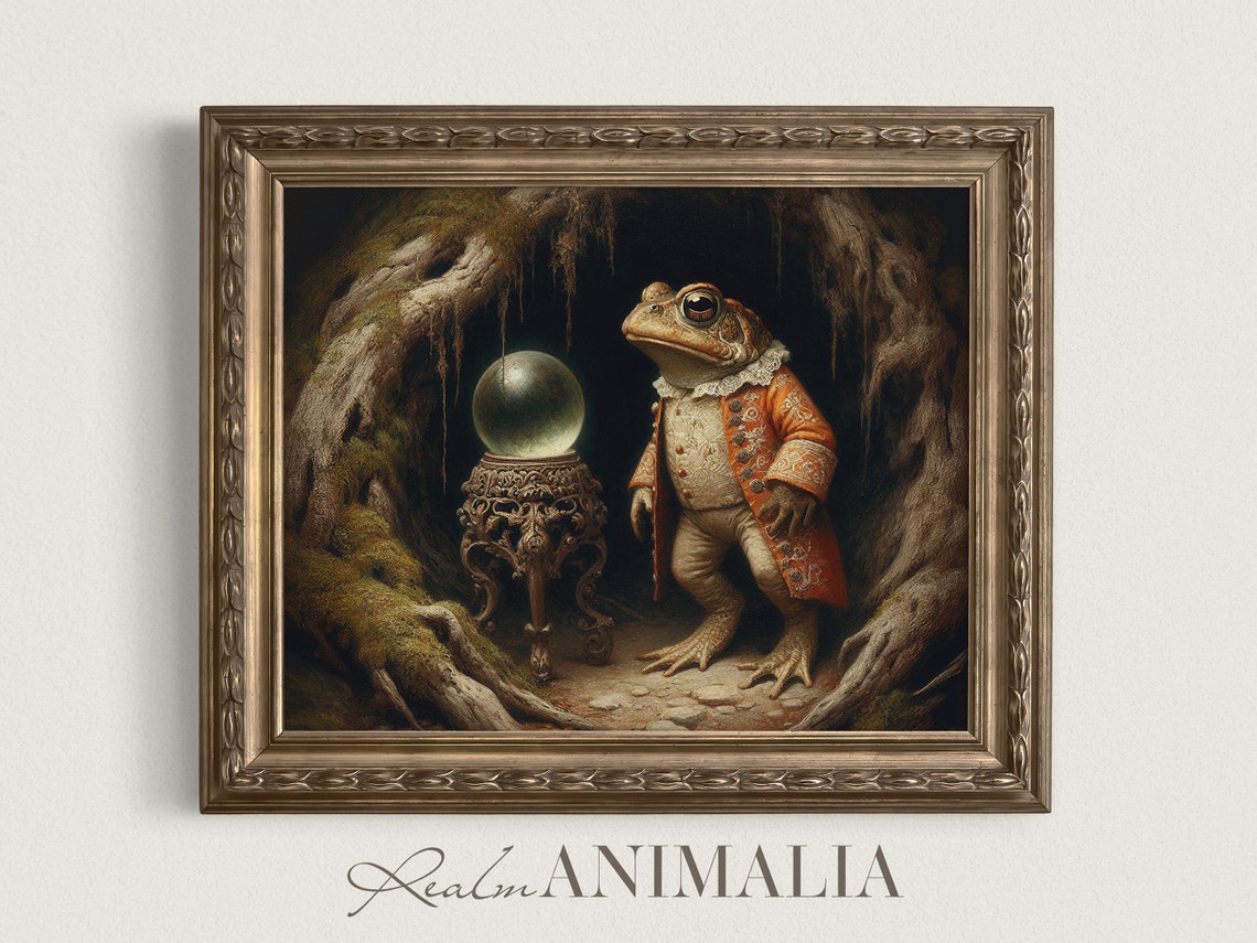 Toad With Crystal Ball In Grotto Moody Dark Fairytale Art Print