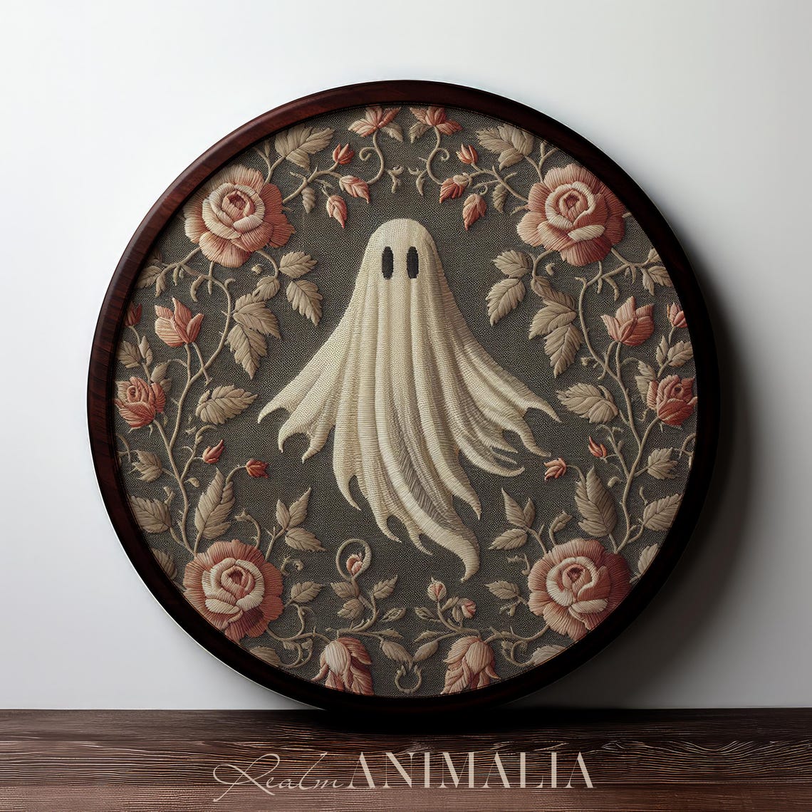 Ghost In Rose Tapestry Square Victorian Floral Halloween Art Print - Image 3