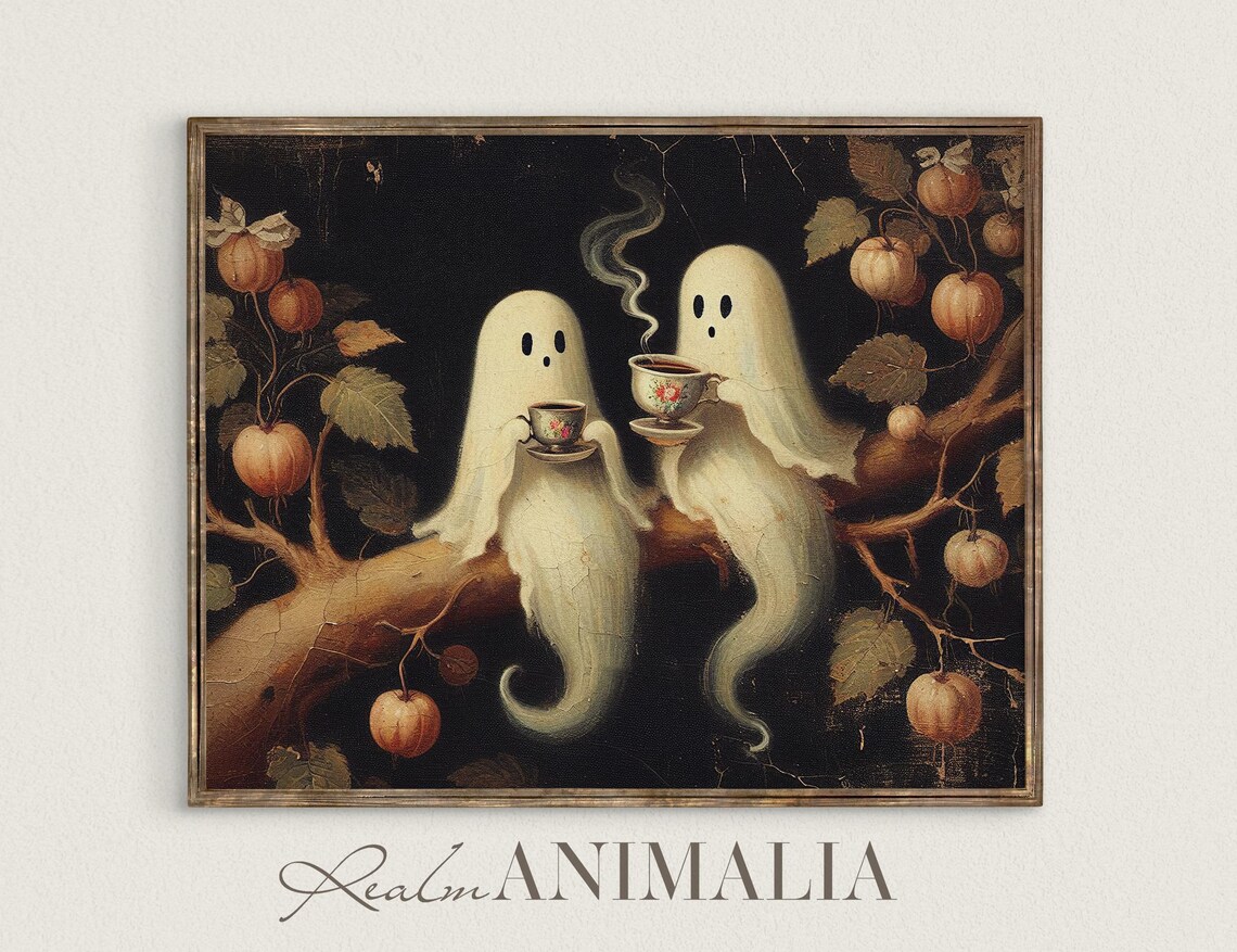 Vintage Folk Art Ghosts Art Print, Halloween