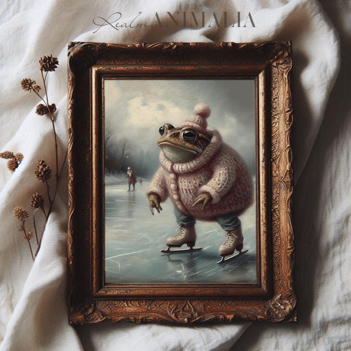 Ice Skating Toad Painting Christmas Art Print - Image 2