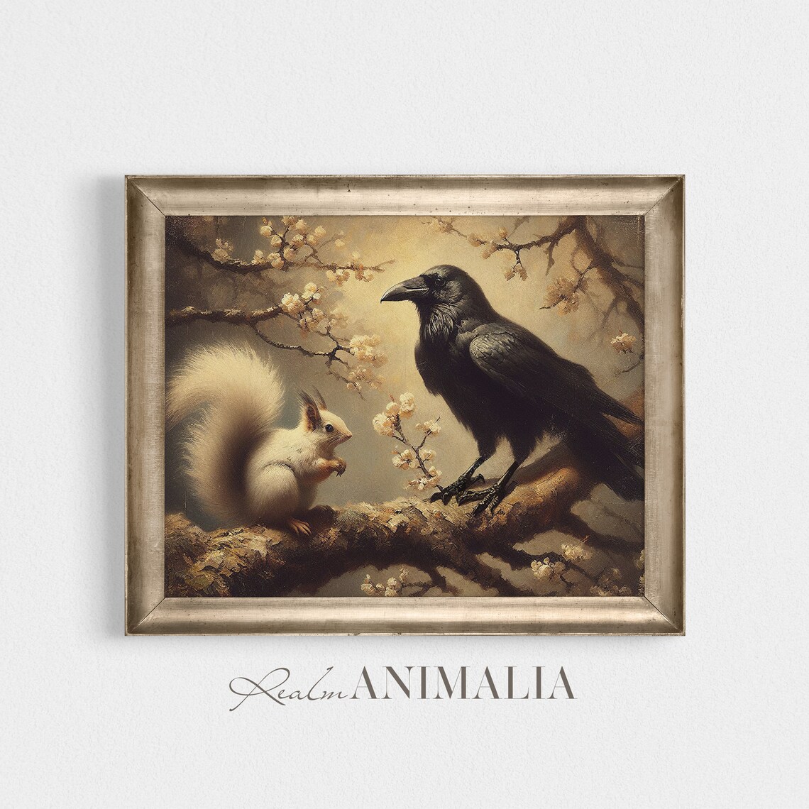 Crow and White Squirrel Vintage Wildlife Art Print - Image 4