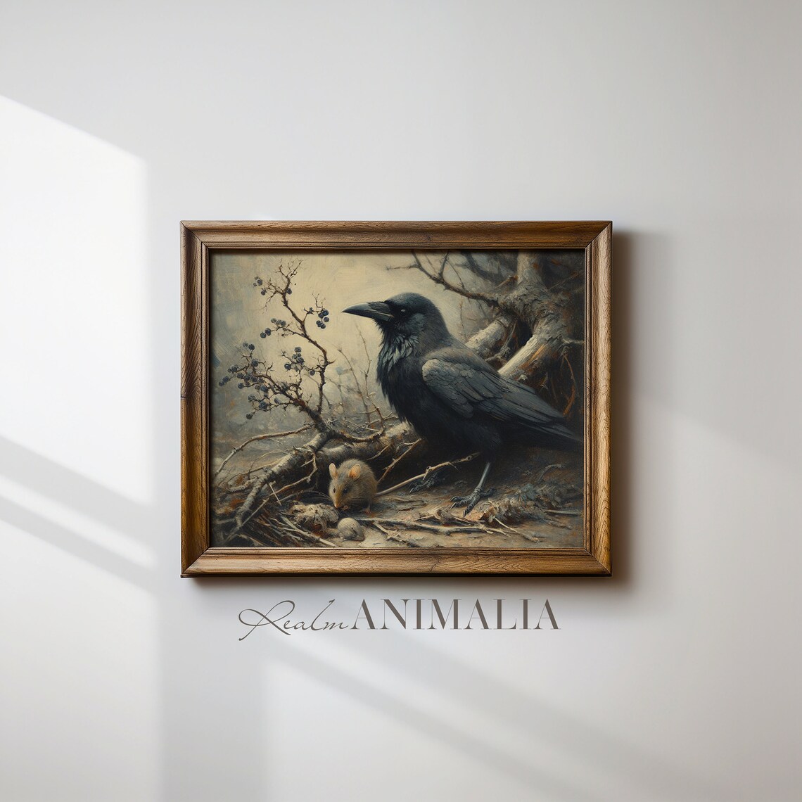 Crow And Mouse Woodland Scene Vintage Moody Wildlife Animal Art Print - Image 2