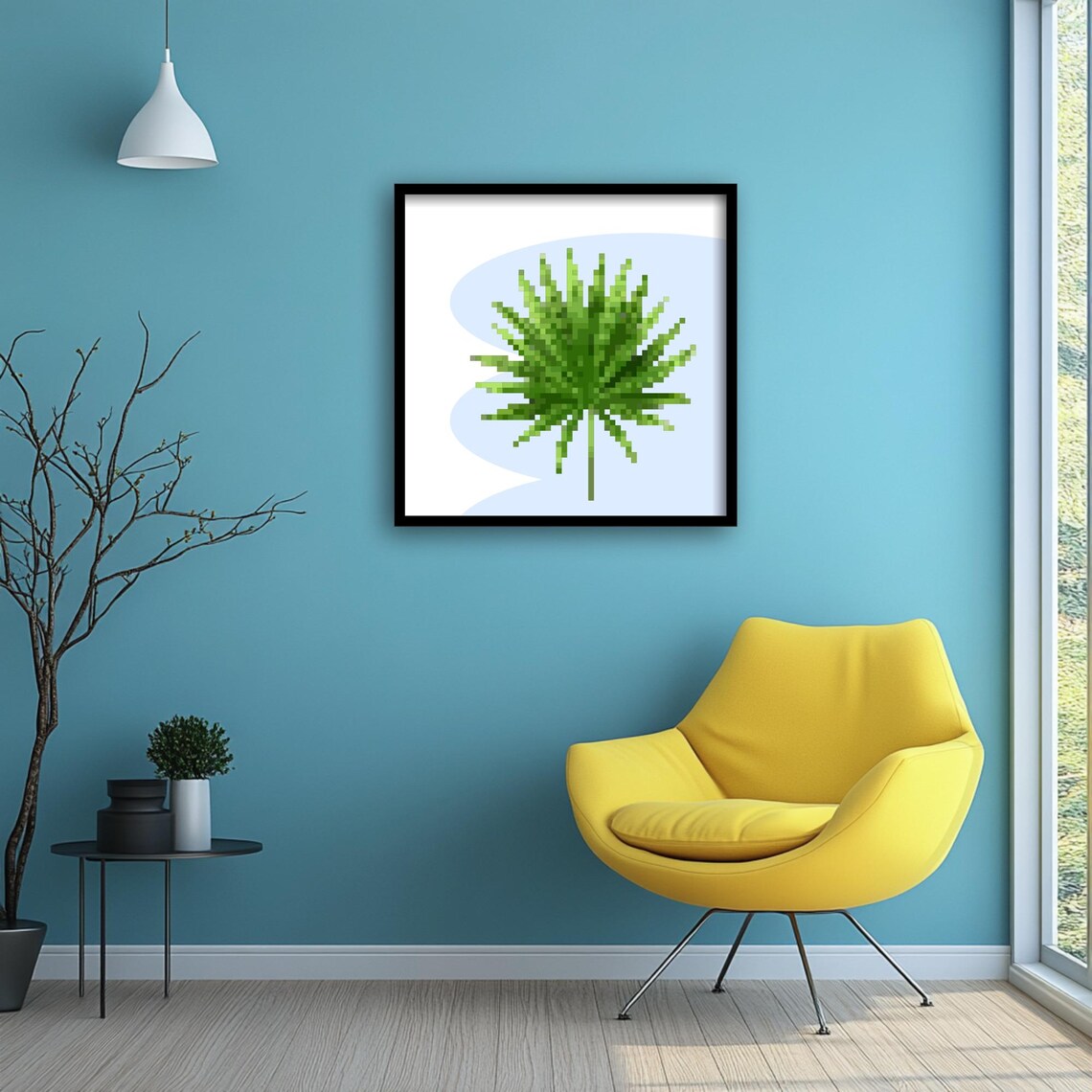 Pixel Palm Leaf Print, Retro Tropical Botanical - Image 2