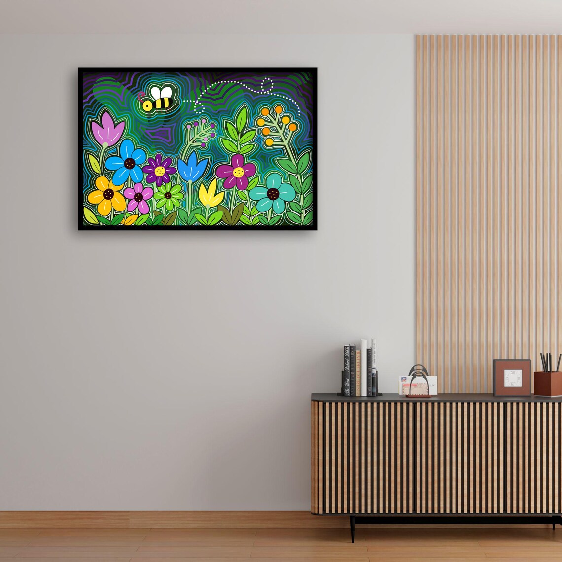 Flower And Bee Art, Whimsical Boho Garden Decor - Image 3