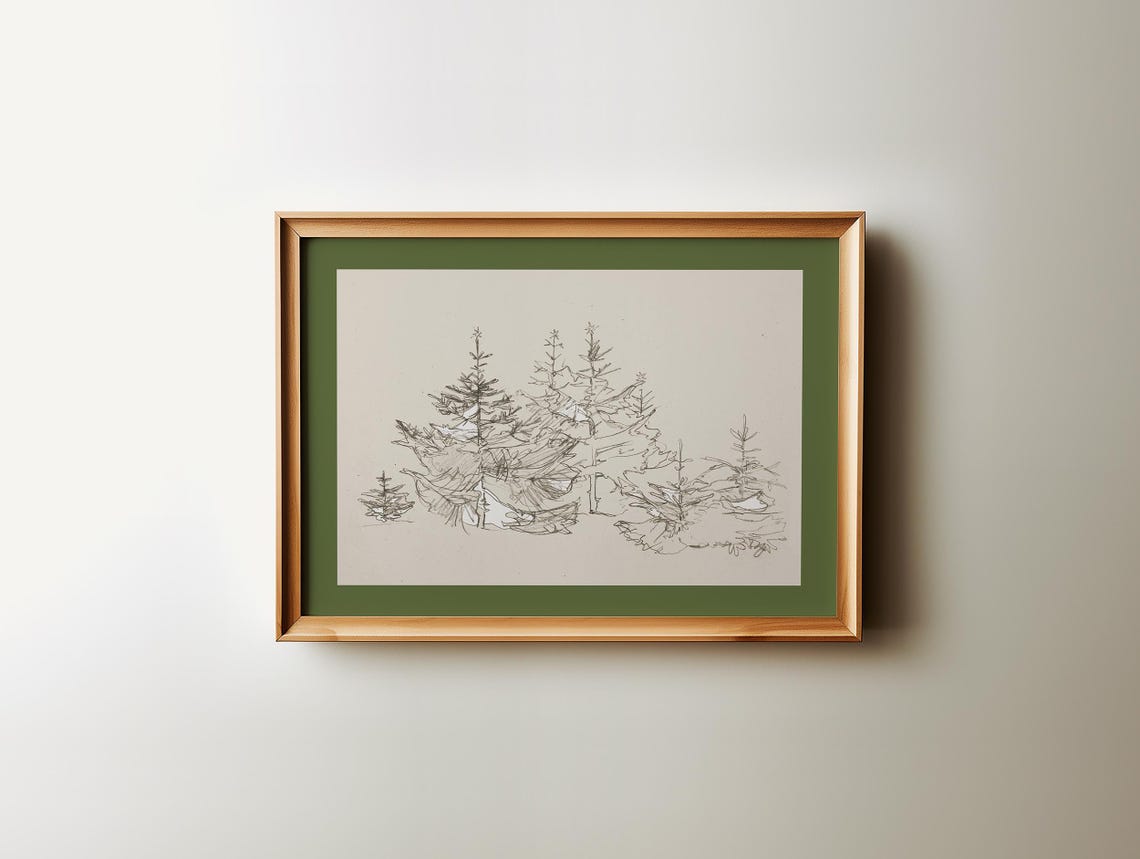 Snowy Christmas Tree In Winter Landscape Vintage Holiday Wall Art - Image 3
