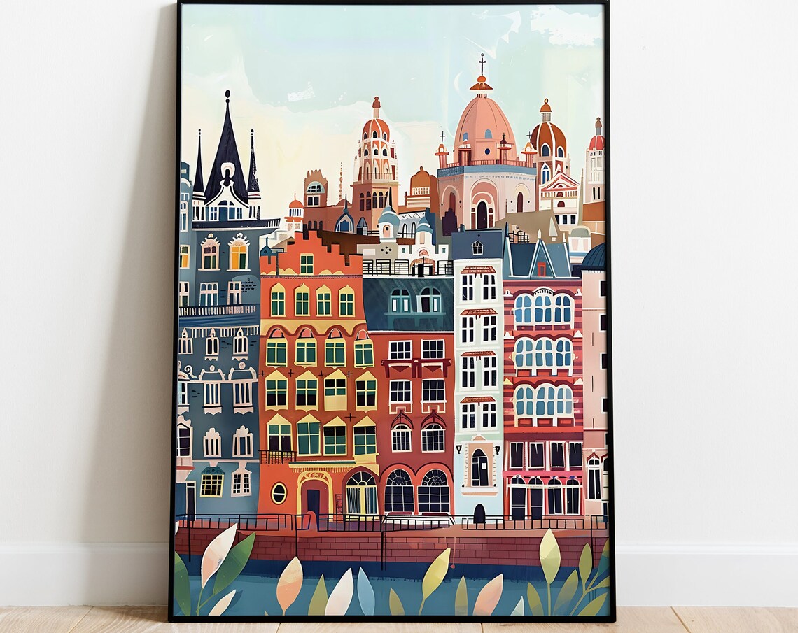 Colorful Mumbai Skyline Domed Towers Watercolor Cityscape Poster