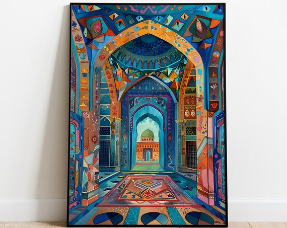 Persian Arch Turkish Monument Painting Living Room Decor Persian Palace Travel Poster Instant Mughal Wall Art