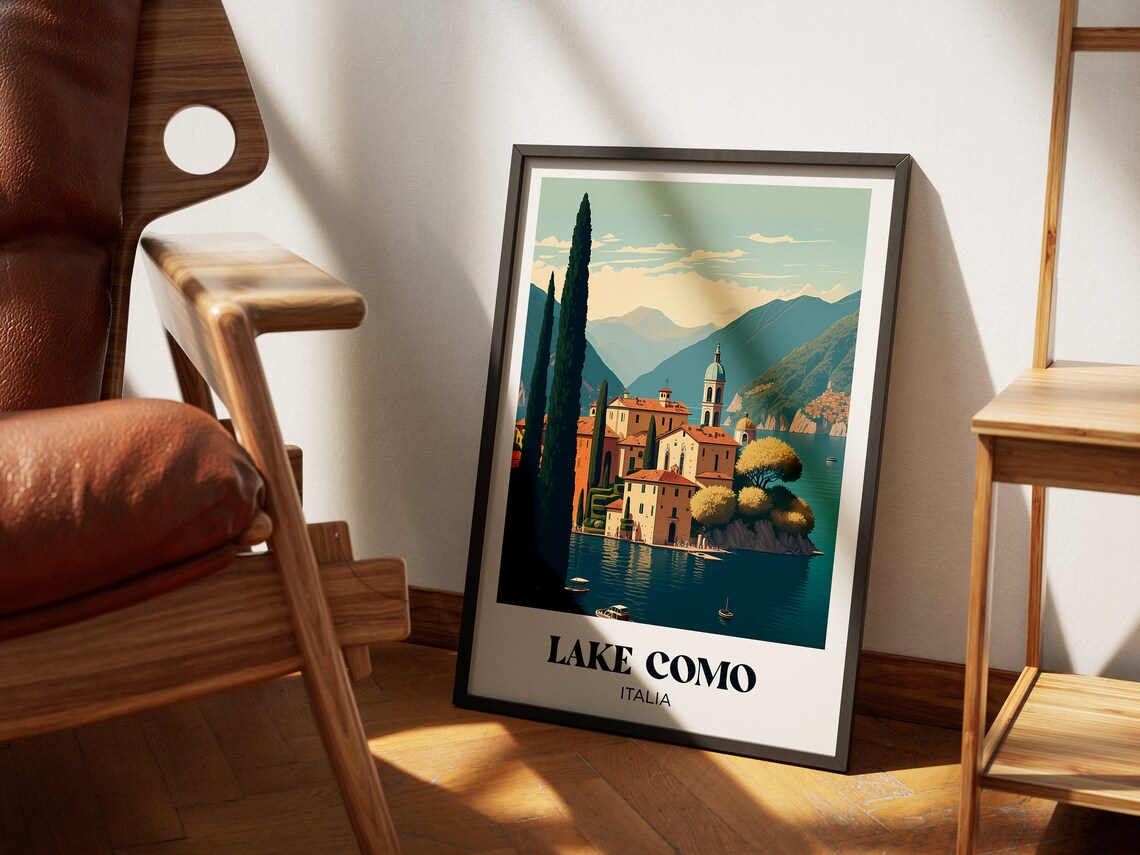 Lake Como Italia Lakeside Village Cypress Trees Vintage Travel Poster - Image 4
