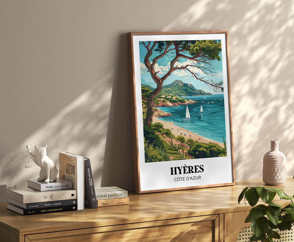Cote Dazur Travel Poster French Riviera Print Hyres Travel Poster French Riviera Beach Illustration Cte Dazur Gift Saint Tropez - Image 3