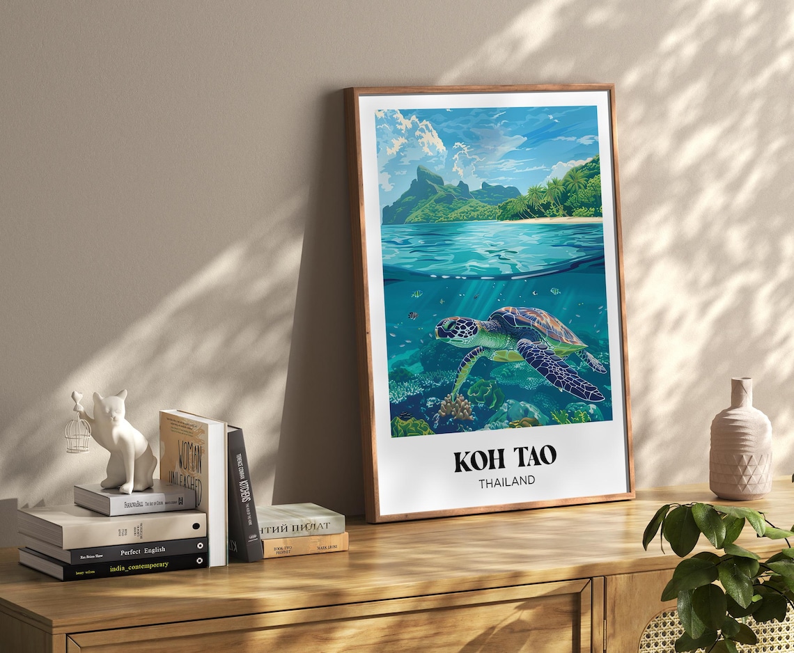 Koh Tao Turtle Travel Poster, Thailand Illustrated Print - Image 3