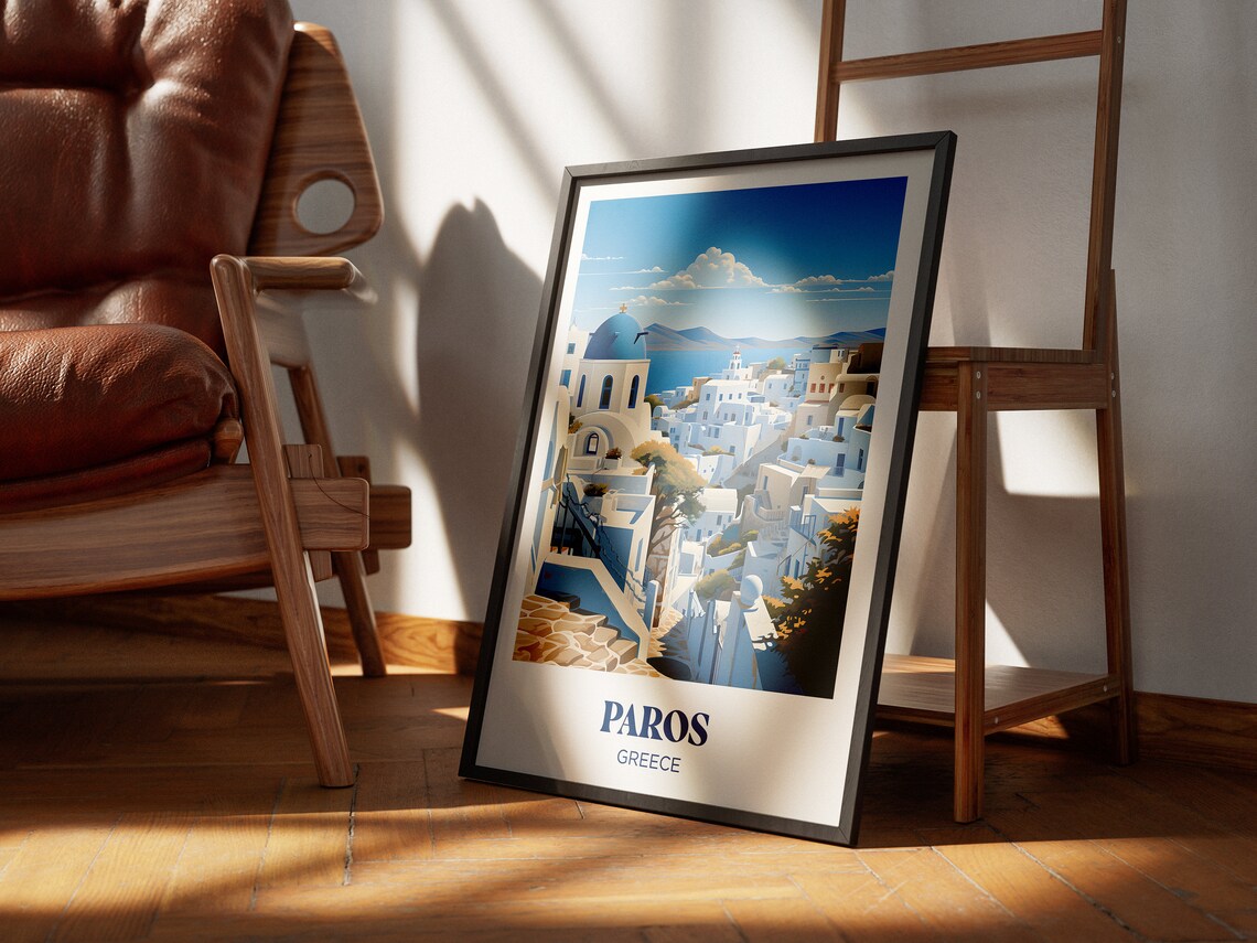 Paros and Mykonos Travel Poster, Greece Watercolor - Image 2