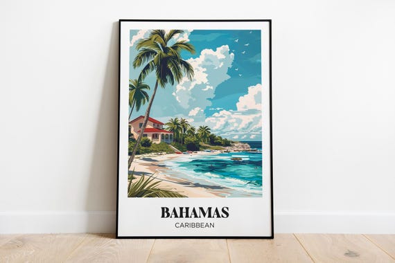 Bahamas Travel Poster Bahamas Print Caribbean Illustrated Painting Bahamas Watercolor Decor Bahamas Gift