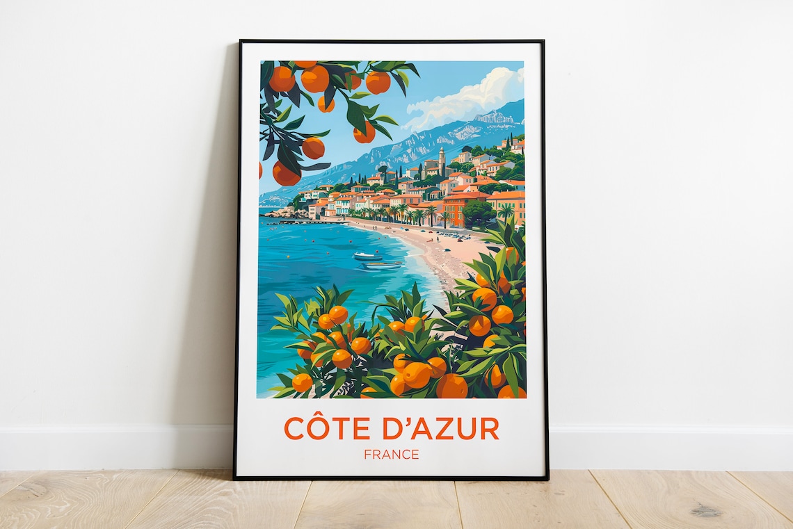 Cote Dazur Travel Poster, Mediterranean Art Print