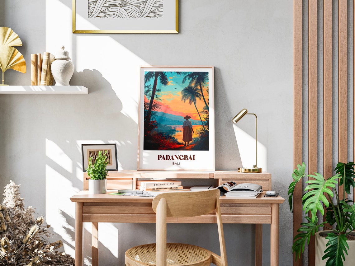Padangbai Bali Sunset Palm Shore Traveler Silhouette Travel Poster - Image 2