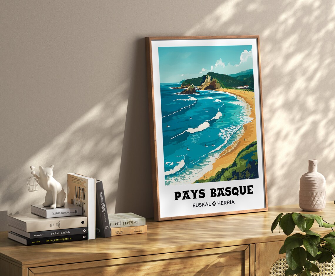 Basque Country Surfing Travel Poster, Beach Illustration - Image 4