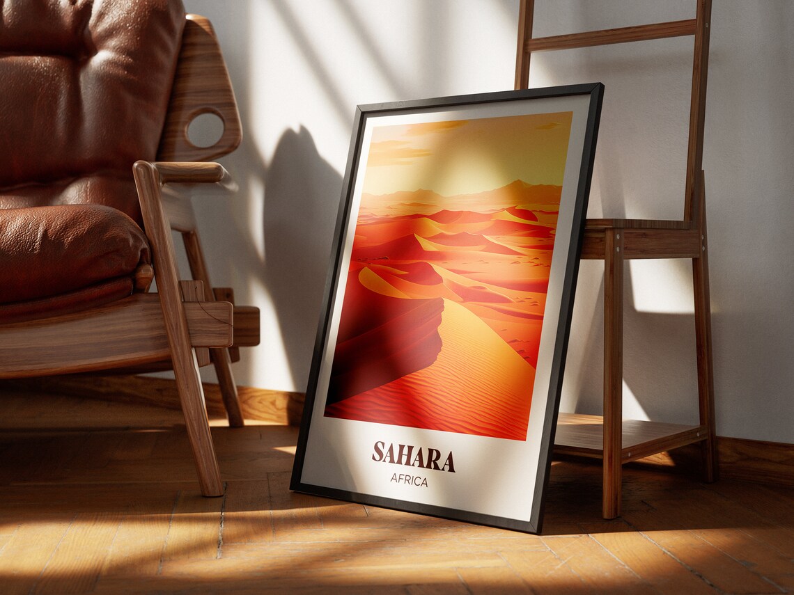 Sahara Africa Sunset Sand Dunes Desert Landscape Travel Poster - Image 2