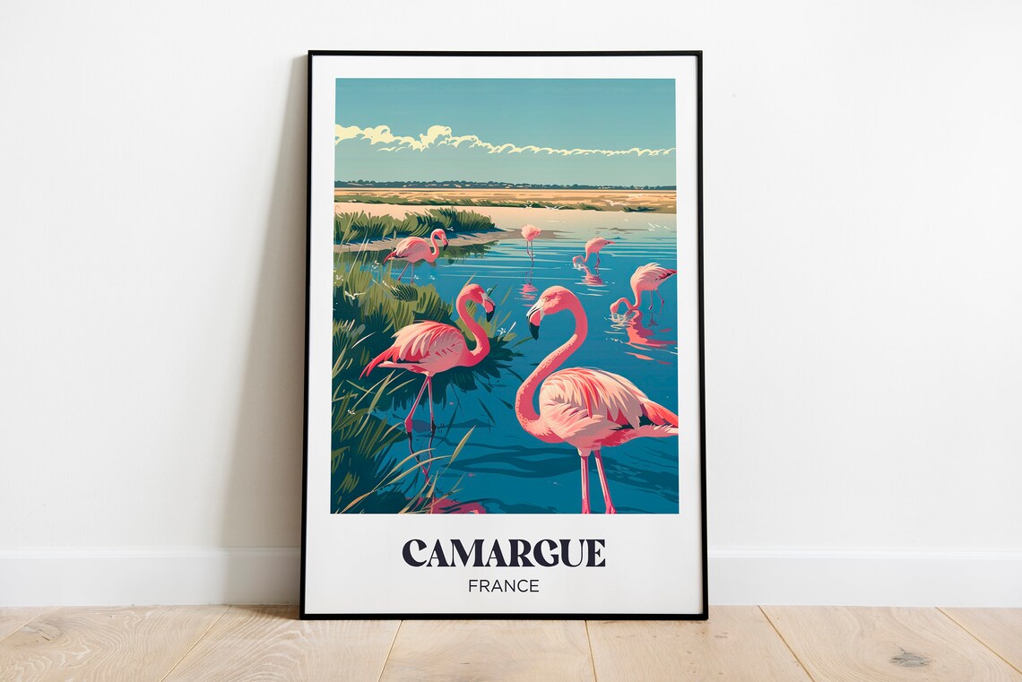 Camargue France Pink Flamingo Wetland Wildlife Travel Poster