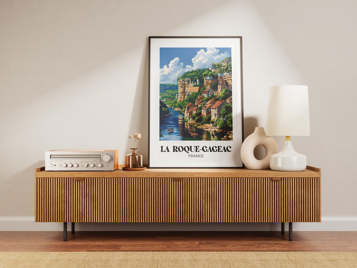 La Roque-Gageac France Cliffside Village River Canoe Travel Poster - Image 2