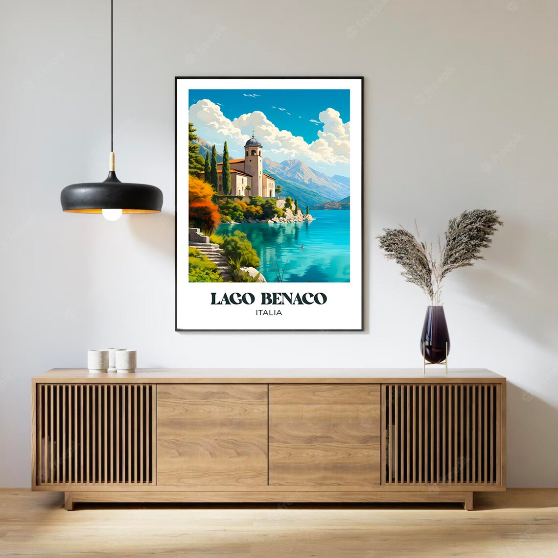 Lago Benaco Italia Lakeside Church Mountains Lake Garda Poster - Image 2