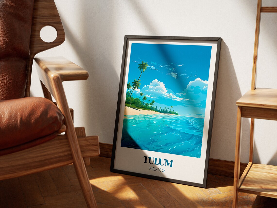 Tulum Mexico Tropical Palm Beach Turquoise Water Travel Poster - Image 4