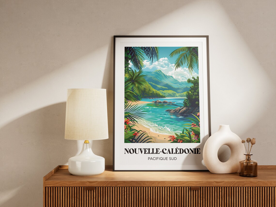 New Caledonia Travel Poster, Nouma Beach Illustration - Image 3