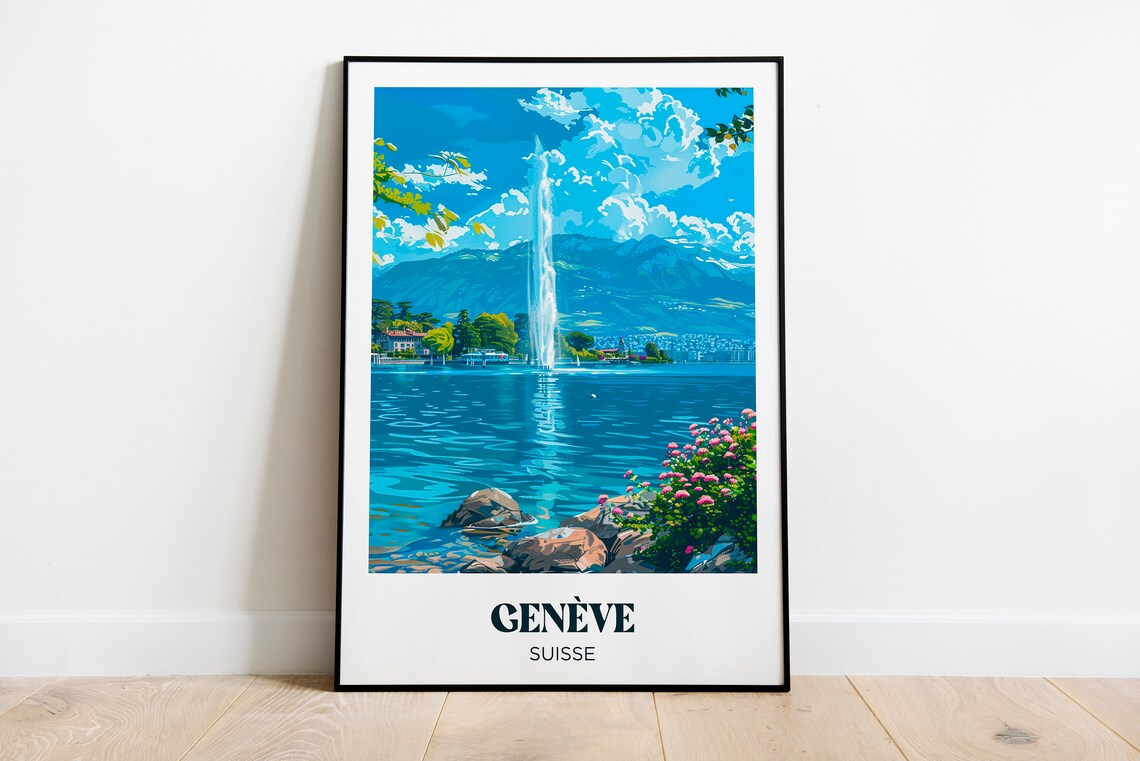 Geneva Lake Switzerland Vintage Travel Poster