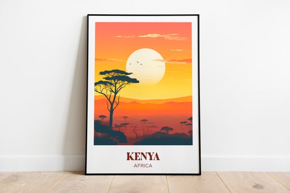 Kenya Travel Poster African Wall Art Print Kenya Painting Illustration Safari Watercolor Home Decor