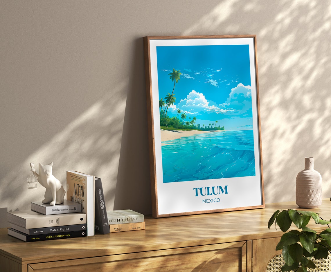 Tulum Mexico Tropical Palm Beach Turquoise Water Travel Poster - Image 3