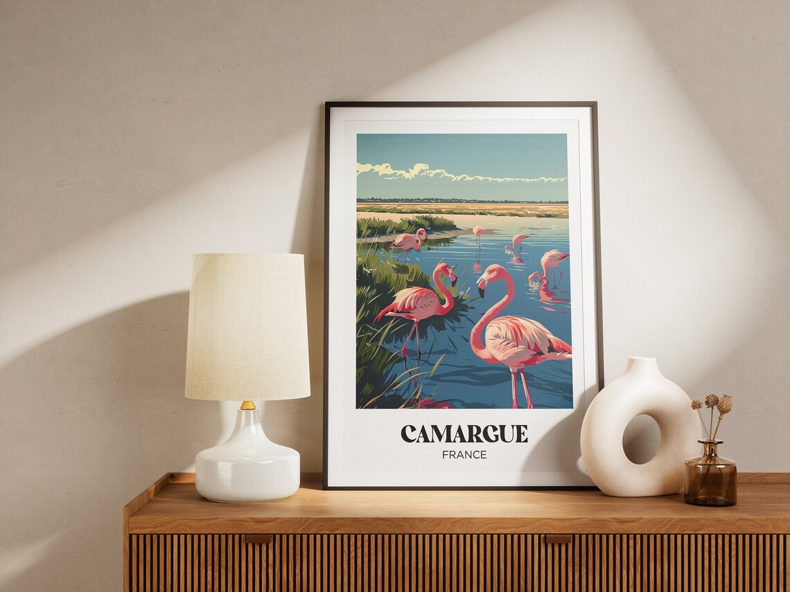 Camargue France Pink Flamingo Wetland Wildlife Travel Poster - Image 3