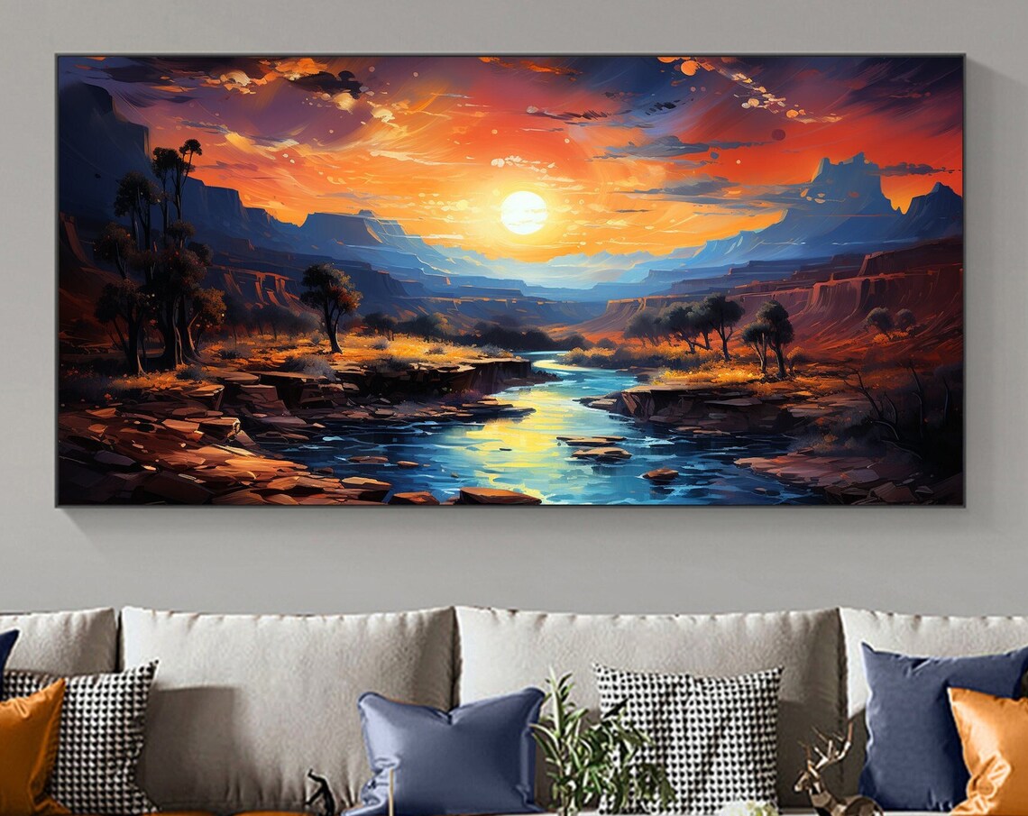 Red Rock Canyon Sunset River Golden Sun Desert Valley Poster