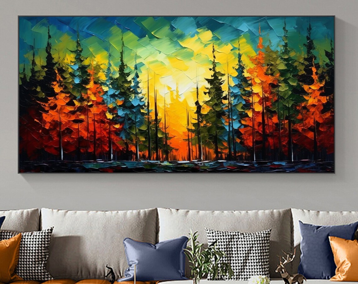 Custom Forest Oil Painting, Colorful Tree Wall Art Print