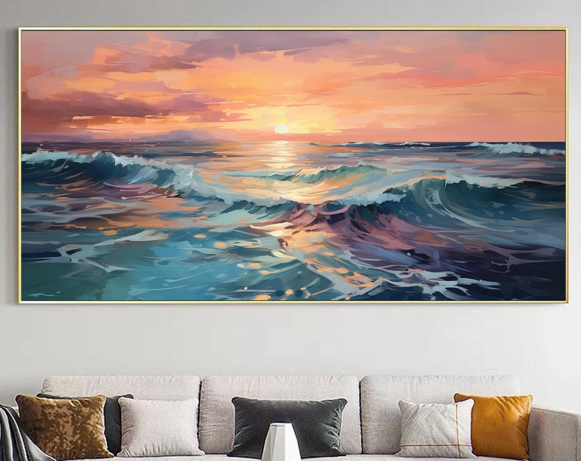 Lavender Sunset Ocean Waves Pastel Glow Seascape Artwork Poster