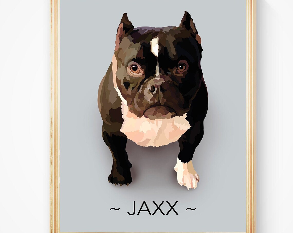 Jaxx the Black and White Dog Custom Vector Pet Portrait Poster