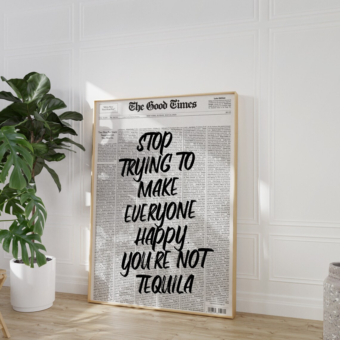 Stop Trying To Make Everyone Happy Funny Tequila Newspaper Quote Poster - Image 4