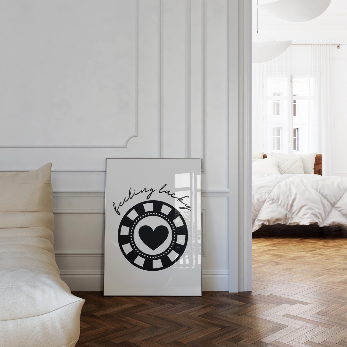 Feeling Lucky Poker Chip Heart Black White Trendy Girls Poster - Image 3