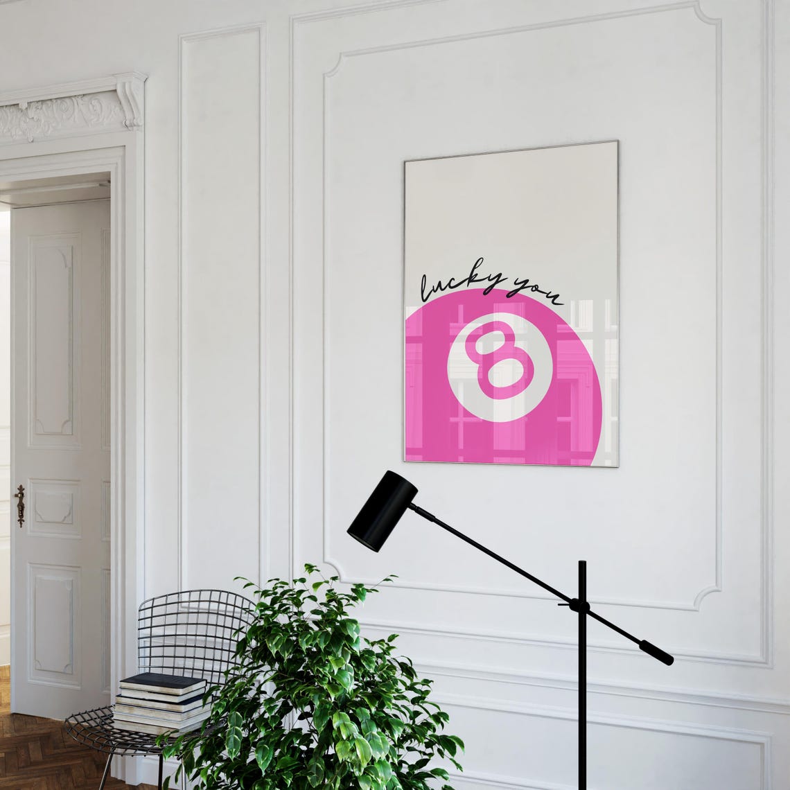 Lucky You Script Over Giant Hot Pink Eight Ball Preppy Fun Poster - Image 3