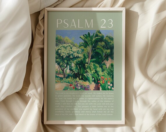 Psalm 23 Tropical Garden Painting Sage Scripture Verse Poster