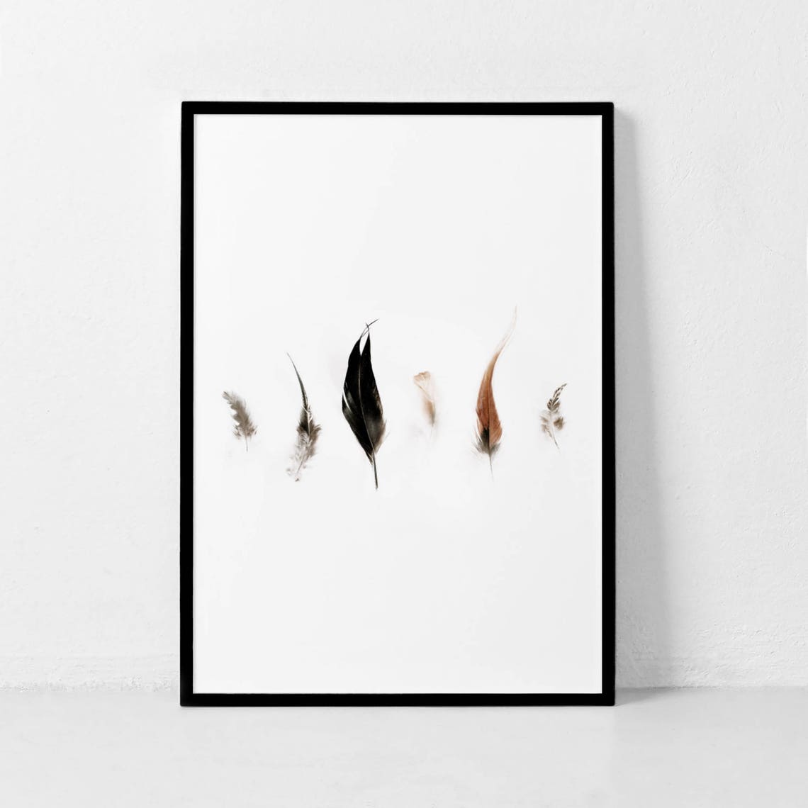 Six Floating Feathers Minimalist Nature Photography Art Poster