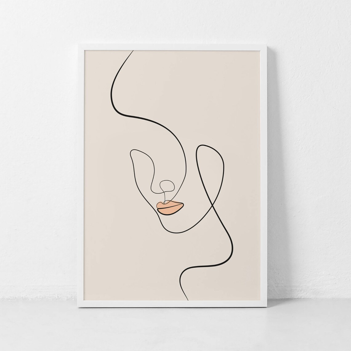 Single Line Woman Face Lips Abstract Minimalist Modern Art Print