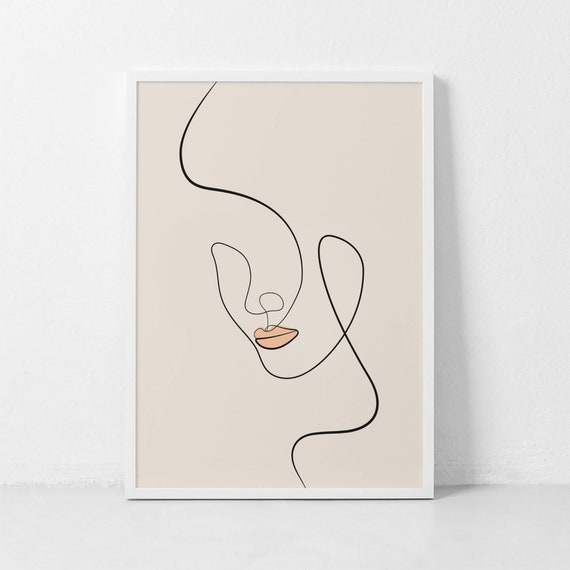 Single Line Woman Face Lips Abstract Minimalist Modern Art Print