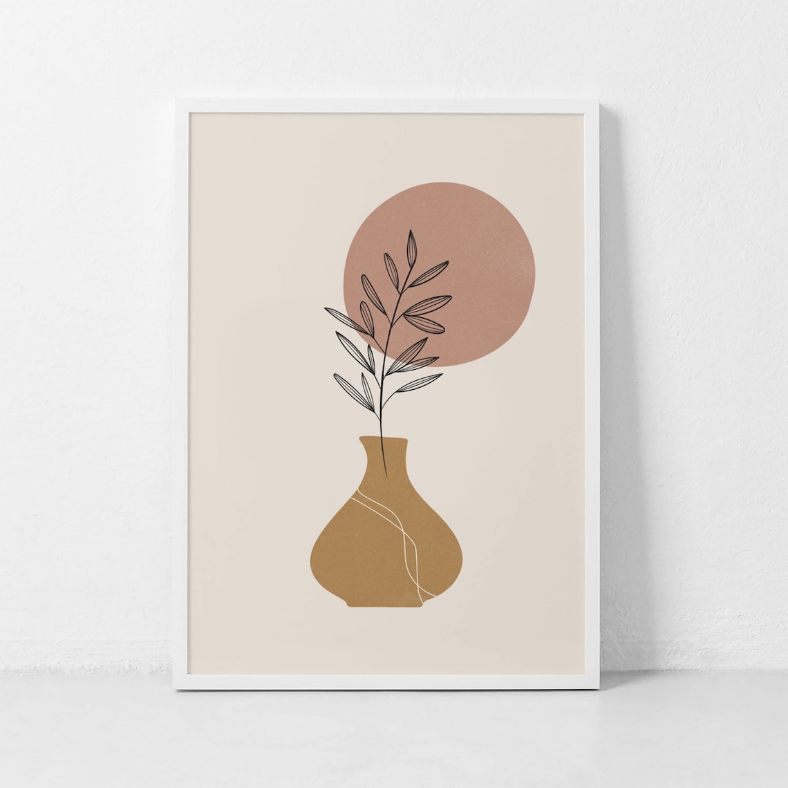 Botanical Boho Leaf Abstract Art Print, Minimalist