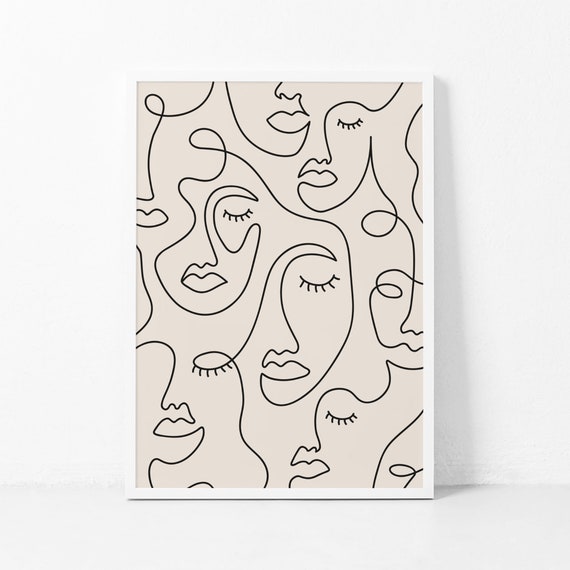 Minimalist Female Face Line Art Print, Boho
