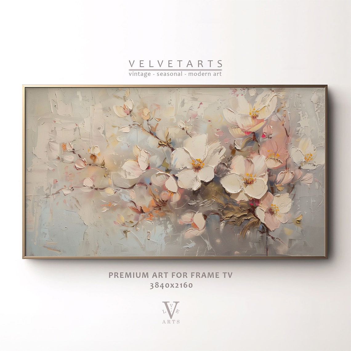 Cherry Blossom Branches White Pink Textured Spring Painting Poster