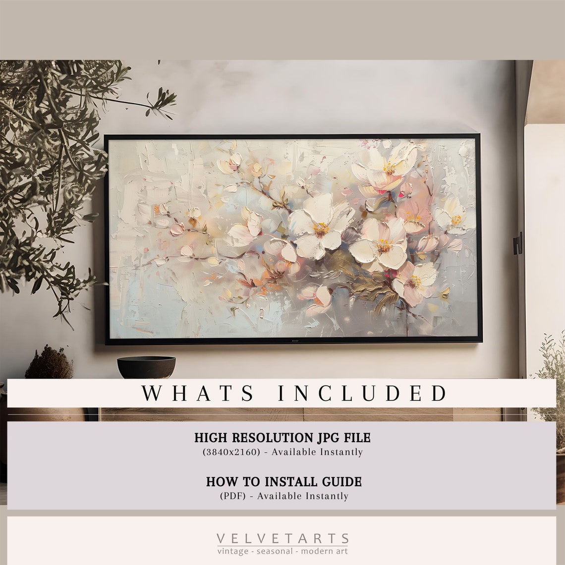 Cherry Blossom Branches White Pink Textured Spring Painting Poster - Image 4