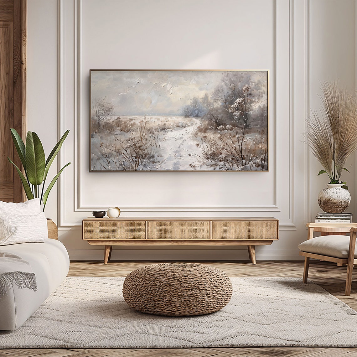 Frame Tv Art Winter Painting Frosty Meadow Landscape Tv Art Vintage Oil Painting Christmas Decor Tv0060 - Image 5