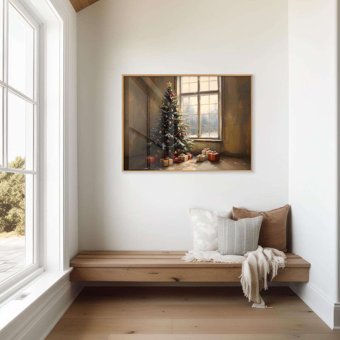 Decorated Christmas Tree With Gifts by a Sunny Window Art Poster - Image 3