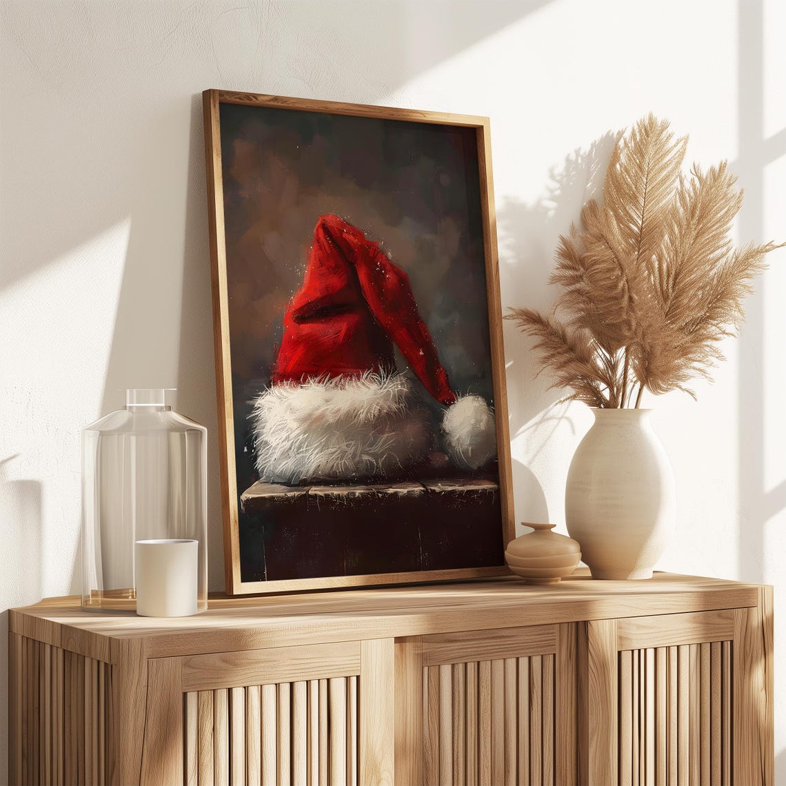 Santa Hat Still Life Moody Vintage Christmas Painting Wall Art - Image 3