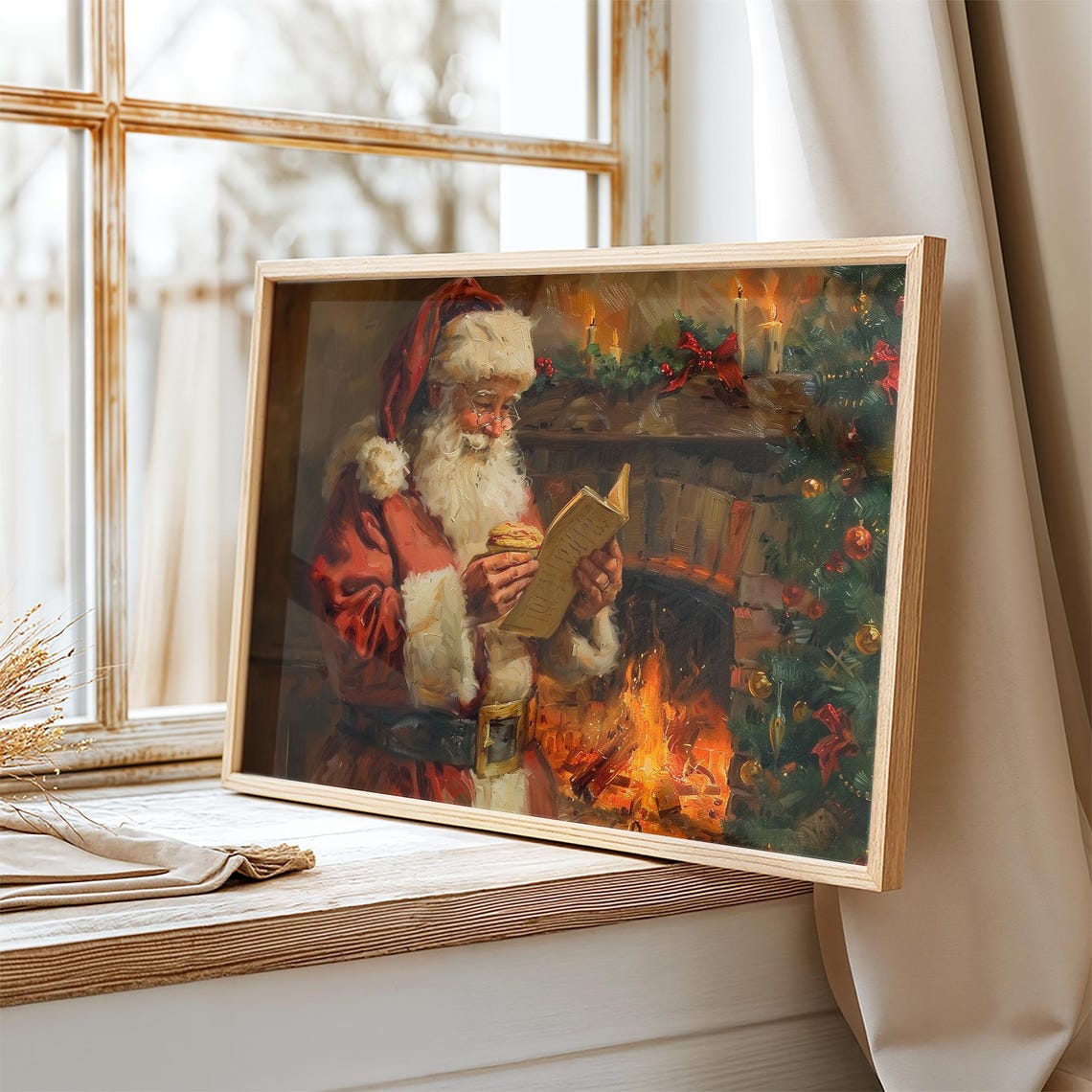 Santa Claus Reading a Letter by the Fireside Christmas Poster - Image 2