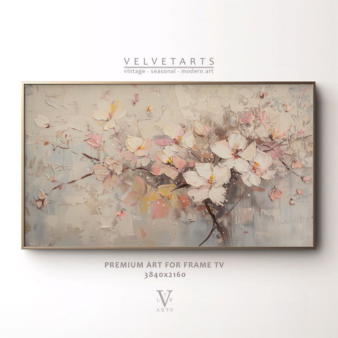Cherry Flowers Blush White Textured Botanical Spring Painting Poster