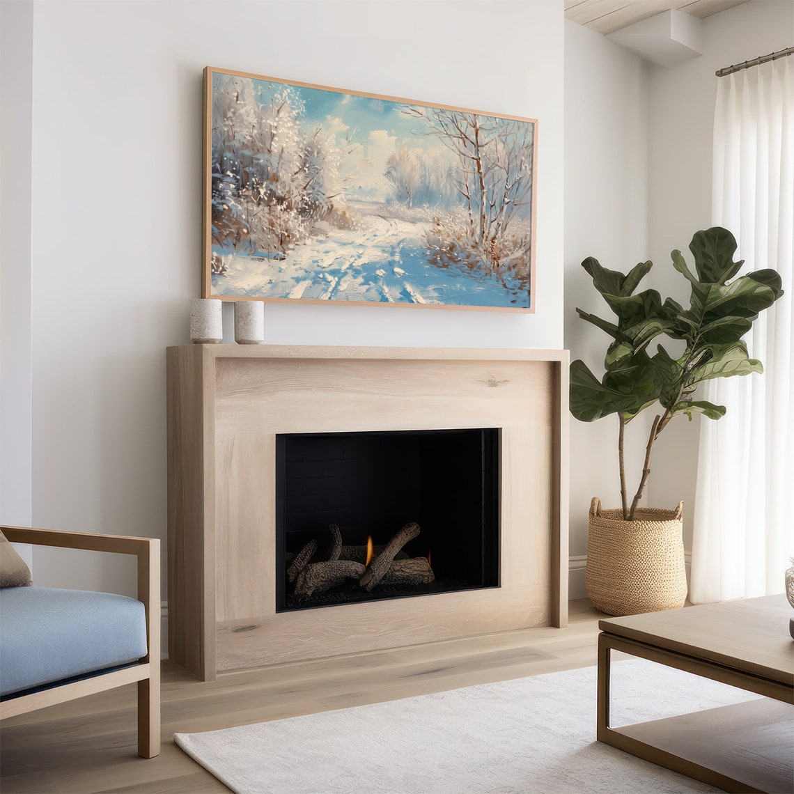 Frame Tv Art Winter Painting Frosty Forest Path Landscape Tv Art Vintage Oil Painting Christmas Decor Tv0059 - Image 2